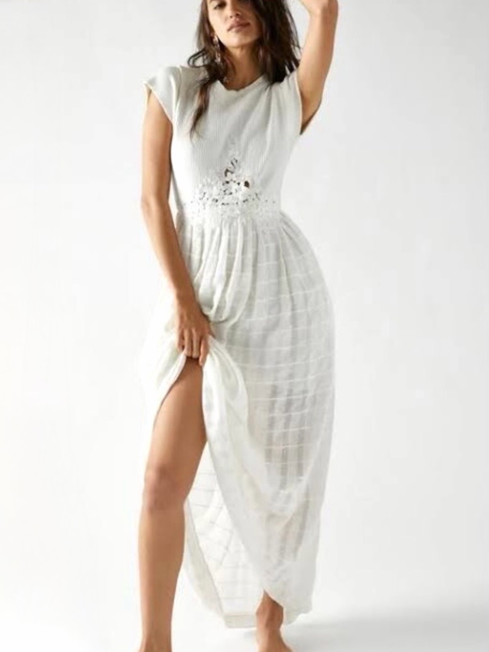 Free People White Boho Lacey Ethereal Serenity Maxi Dress